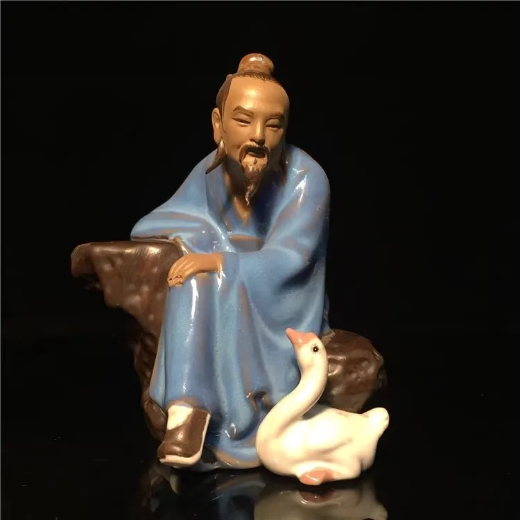 

RARE Old Decoration porcelain Wang Xizhi loves geese Sculpture Figure Shiwan Ceramics