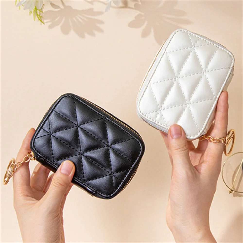 PU Leather Mini Cosmetic Bag With Mirror Women Lipstick Bag Travel Makeup Case Purse Organizer Pocket Coin Wallet Card Holder