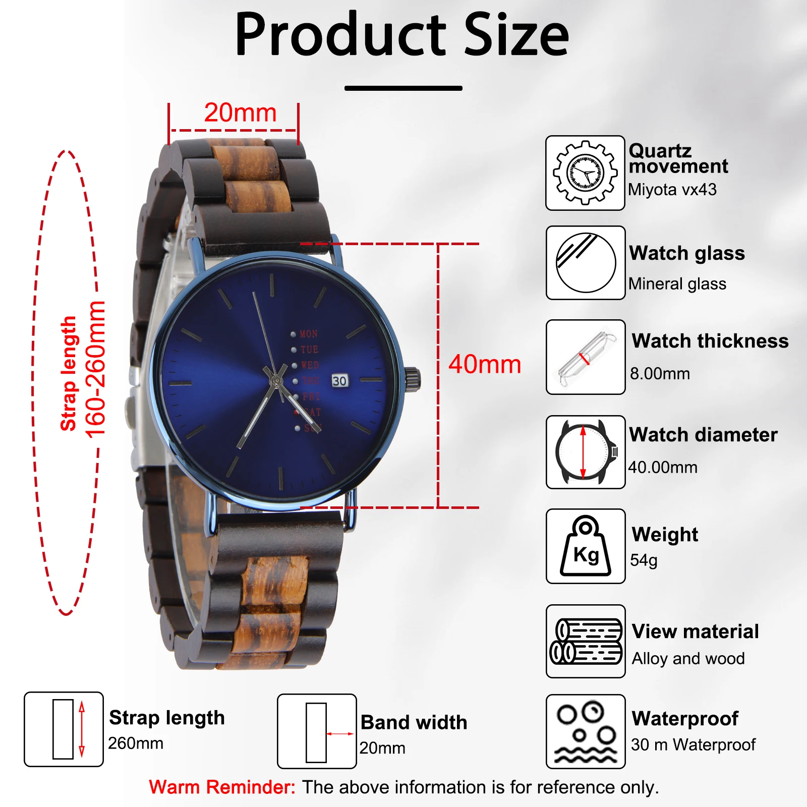 kitykiss  handmade natural zebra wood quartz watch fashion casual couple style calendar waterproof week display wood table gifts