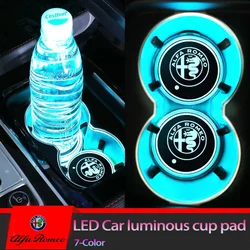 7 Colors Car LED Luminous Water Cup Pads Auto Coaster Mats For Alfa Romeo Giulia Stelvio Giulietta 156 159 147 Mito Tonale Brera