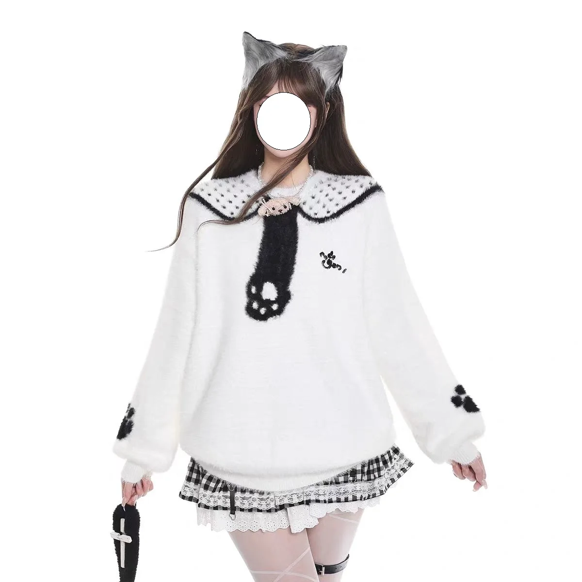 เสื้อสเวตเตอร์ถักลายหวานสำหรับผู้หญิง สไตล์ขนเฟอร์เทียม สำหรับฤดูใบไม้ร่วงและฤดูหนาว แฟชั่น Y2K สไตล์ลำลอง วัสดุคุณภาพสูง