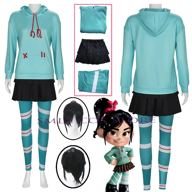 Vanellope Von Schweetz Cosplay kostium anime dziewczęce bluzy z kapturem spódnica peruka jednolity garnitur Halloween odzież sportowa dla kobiety