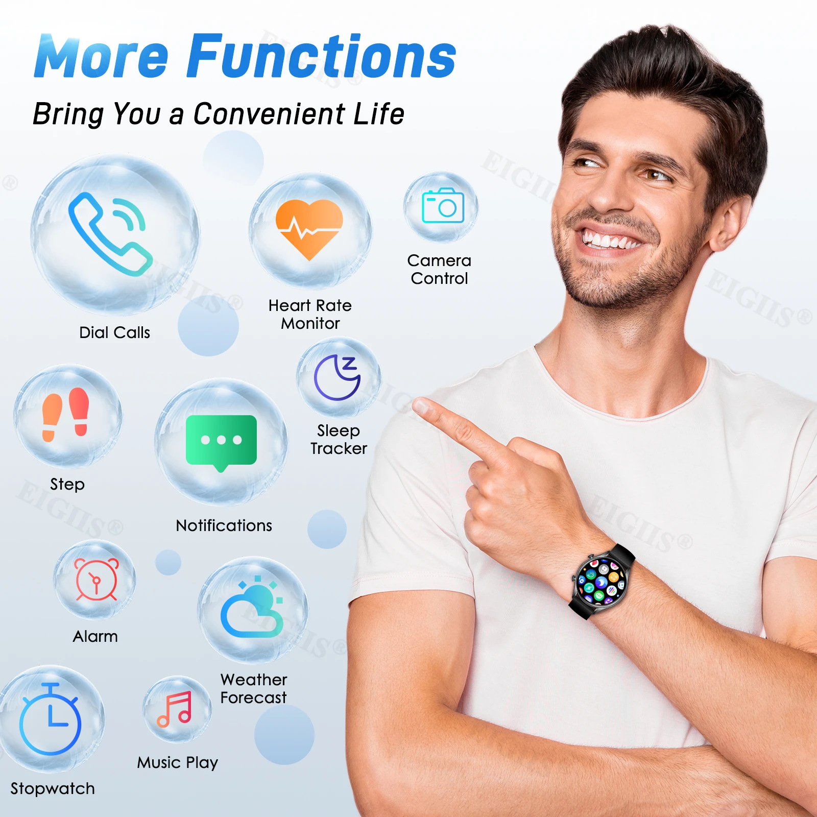 EIGIIS Smart Watch Men Bluetooth Call Full screen touch Sport Fitness Watch Heart Rate Monitor Smartwatch For IOS Android