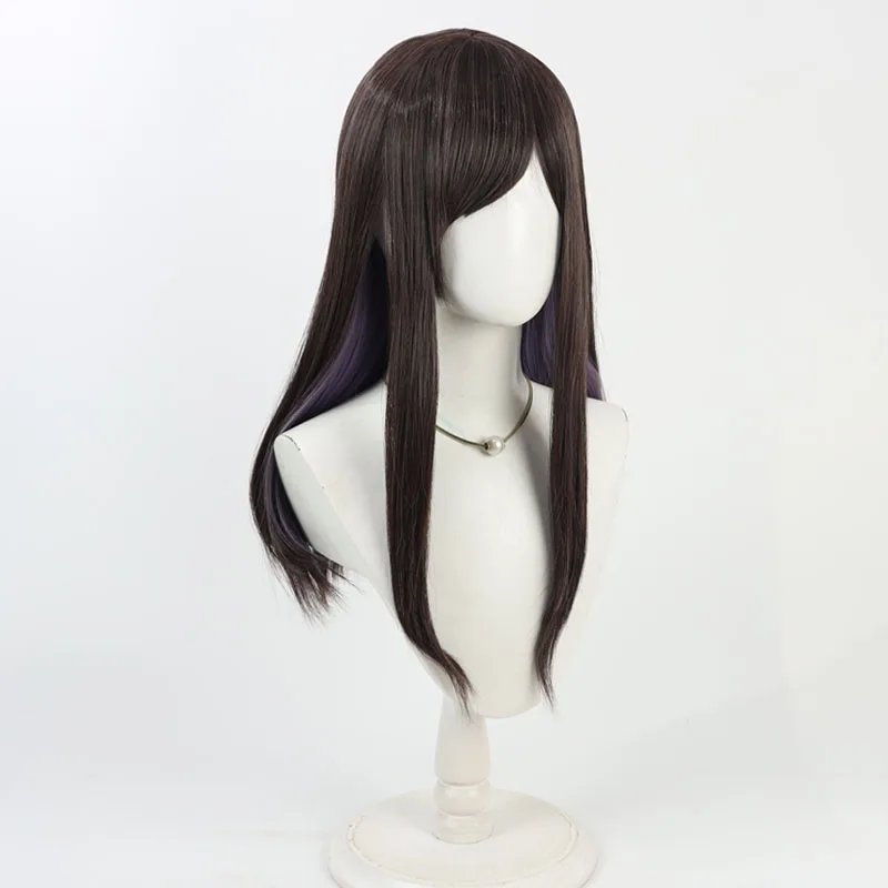 Capelli sintetici Priestess Parrucche Cosplay Gioco Arknights Priestess 50 cm Lungo Marrone scuro Misto Viola Cos Parrucca Resistente al calore