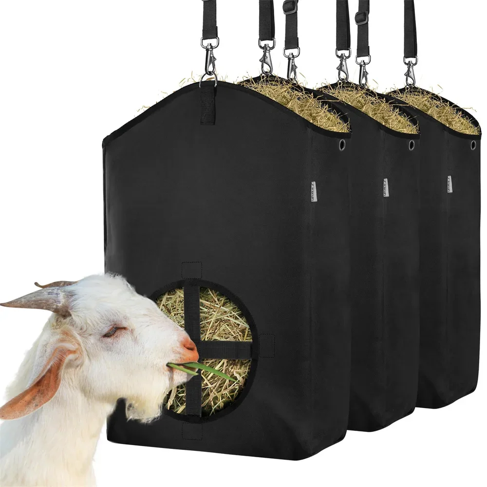 

3Pack Hay Feeder for Goats Horses Sheep Slow Feed 600D Oxford with Metal Fastener Open Feed Hole for Slow Feeding