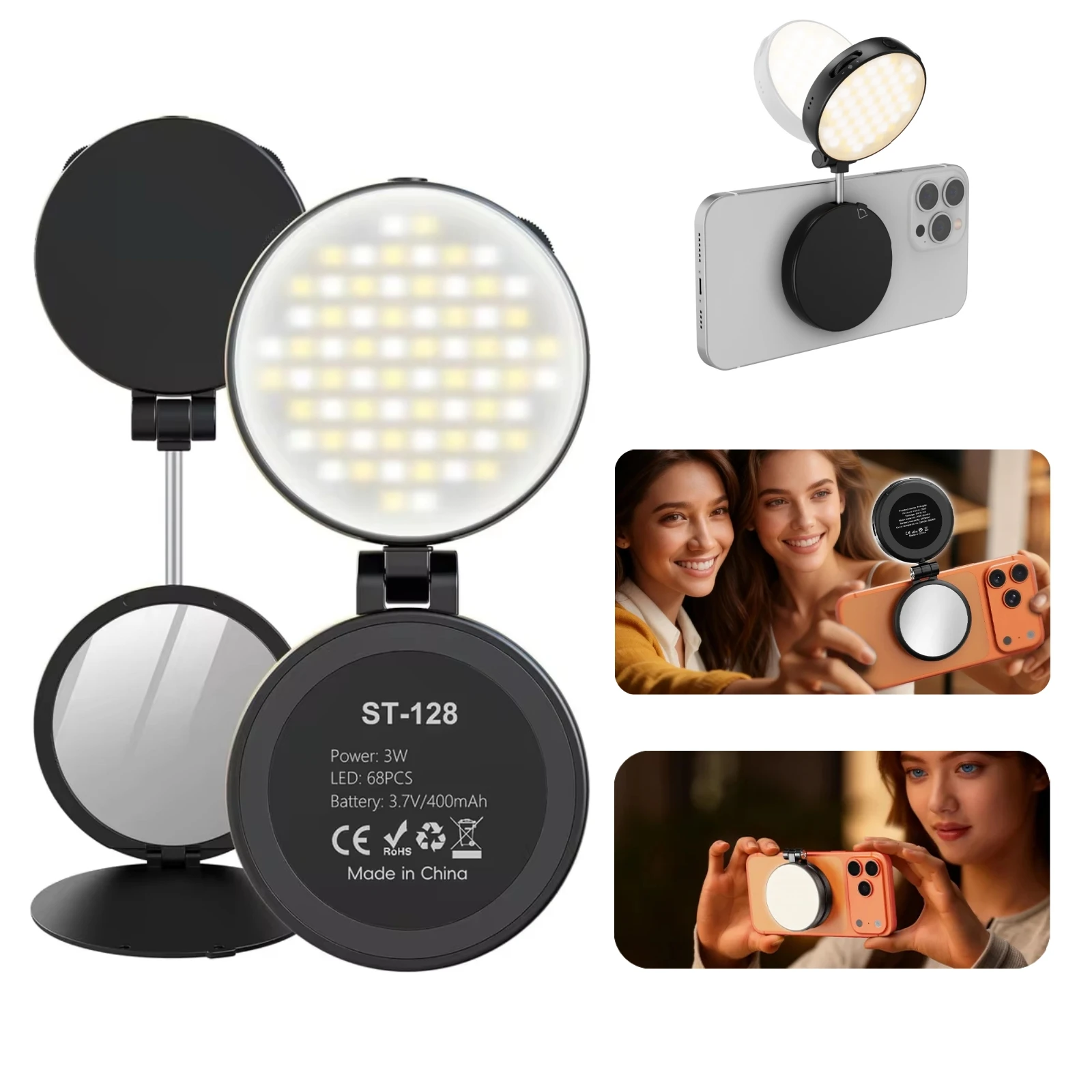 

Smartphone Magnetic Fill Light Mini Selfie Light 3 Modes Adjustable Brightness for iPhone &Android Phone Selfie Ring Fill Light