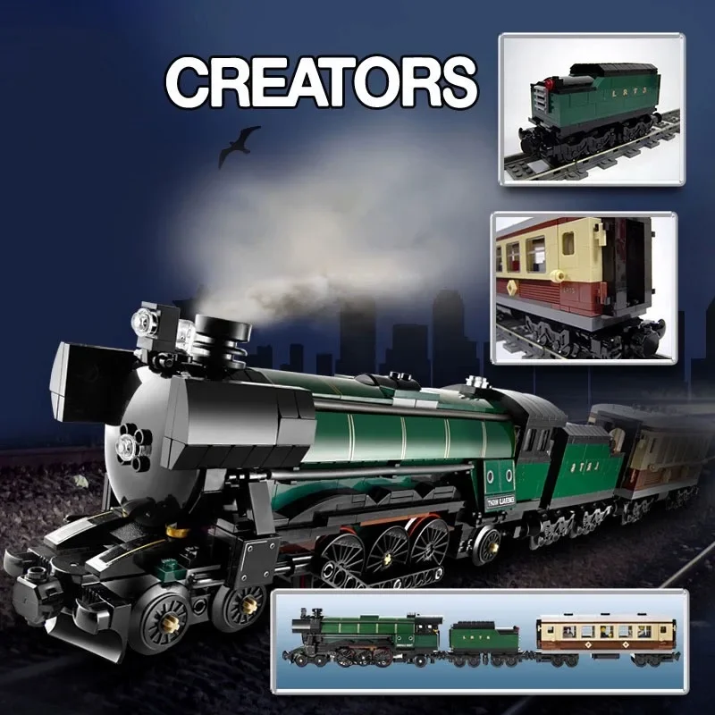 New City High Tech Retro Steam Train Large-Scale Technical Brick Compatible 10194 Building Blocks Set Toys for Adults Children