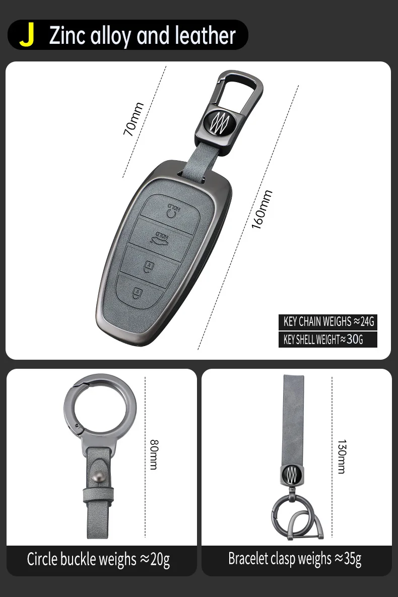 Zinc Alloy Leather Full Cover Car Key Case for Hyundai Sonata Sel Ev 6 Ev 8 IONIQ 5 Nexo DN8 Fe Tucson Sonata Staria NX4 Ioniq