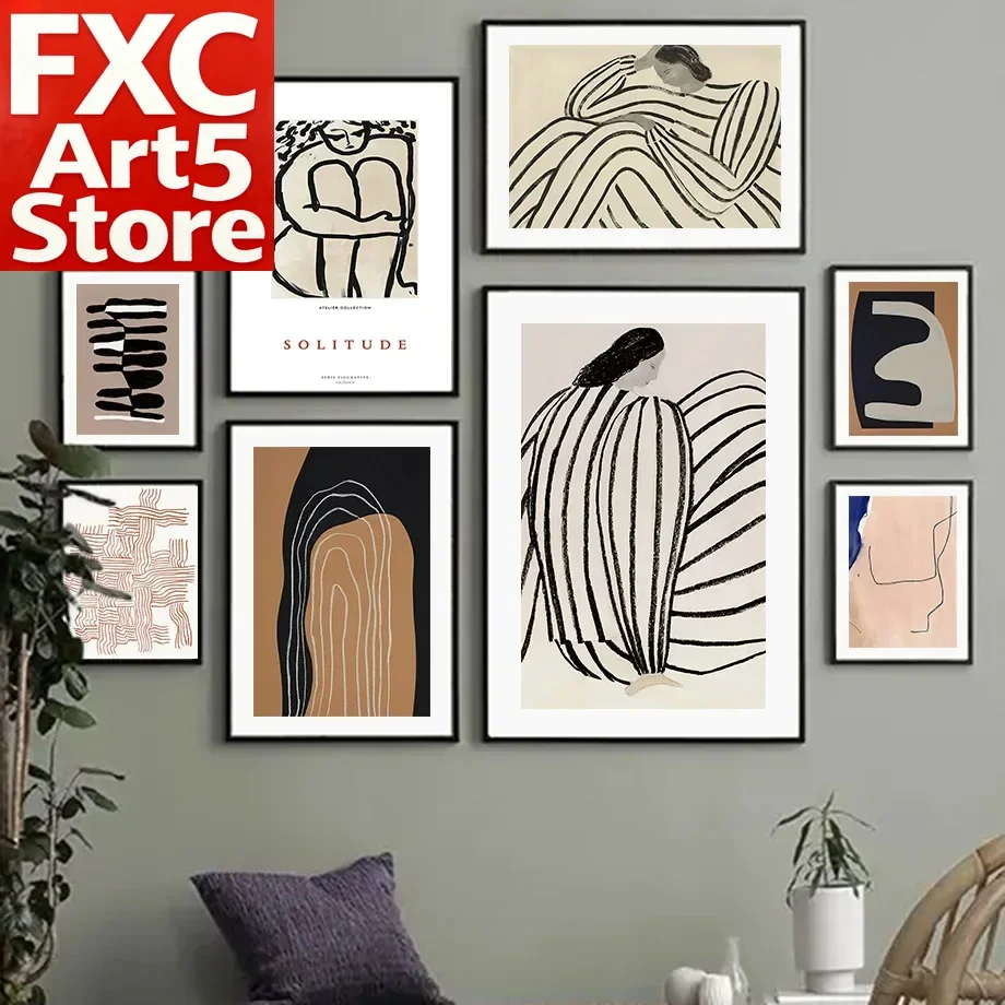 Scandinavian Abstract Wall Art Striped Lines Curves Girls Geometry HD Canvas Poster Prints Home Bedroom Living Room Decorating