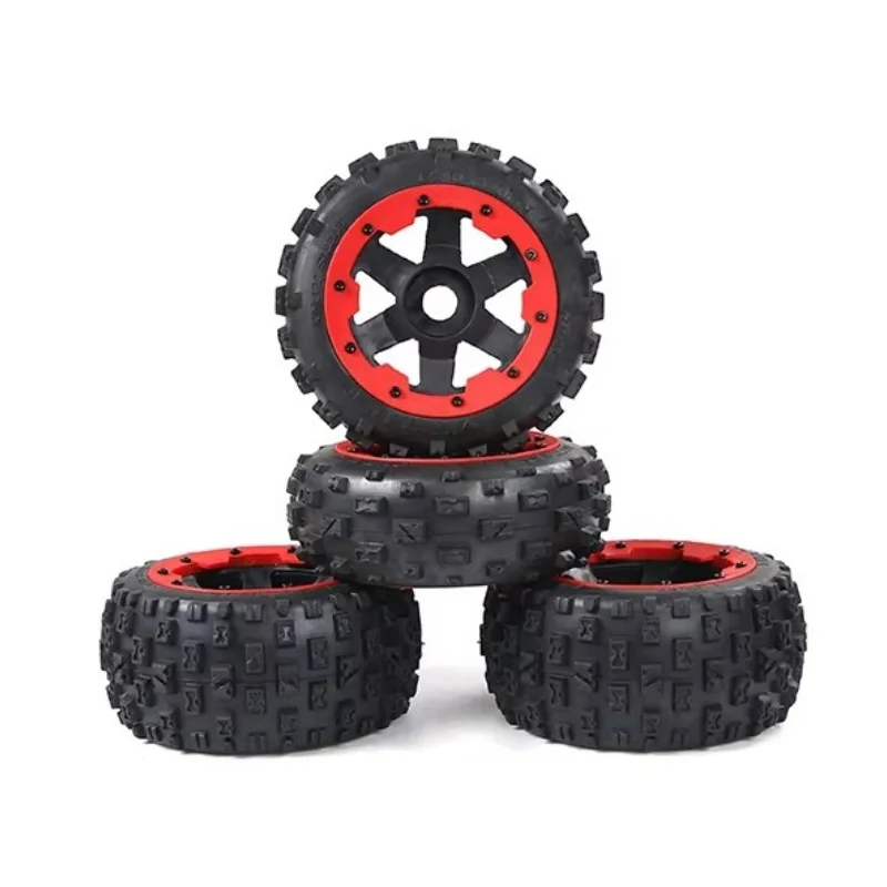 Front and Rear Knobby Bowtie Tires on Rims for HPI Baja 5B Rovan Sport King motor 1/5 Buggies