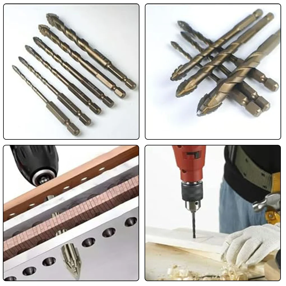 4 Flute Eccentric Drill Bit Set Alloy Steel For Sawtooth Hex Shank For Stone Wood Brick Concrete Drilling Tool 4-12mm