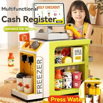 Kids Toys Supermarket Cash Register Set Coffee Machine Scanner Credit Card Machine Toys for Children Boys Girls Pretend Play