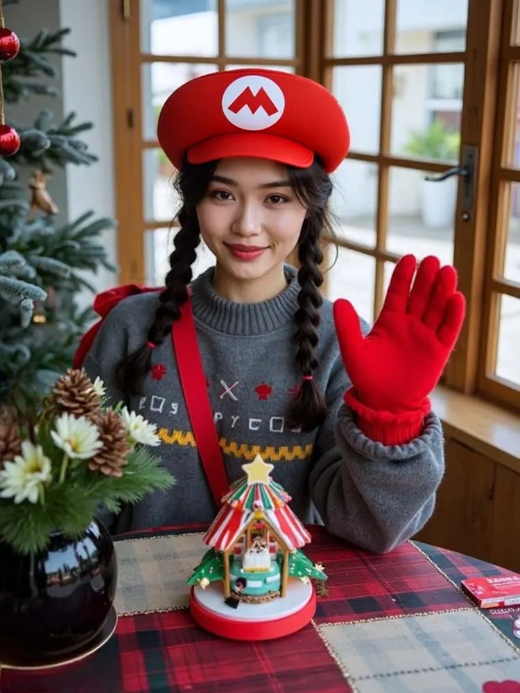 Ensemble de chapeaux Super Bros rouge vert, casquettes Mary Luigy, moustaches, gants pour Halloween, Costumes de Cosplay de noël, accessoires assortis