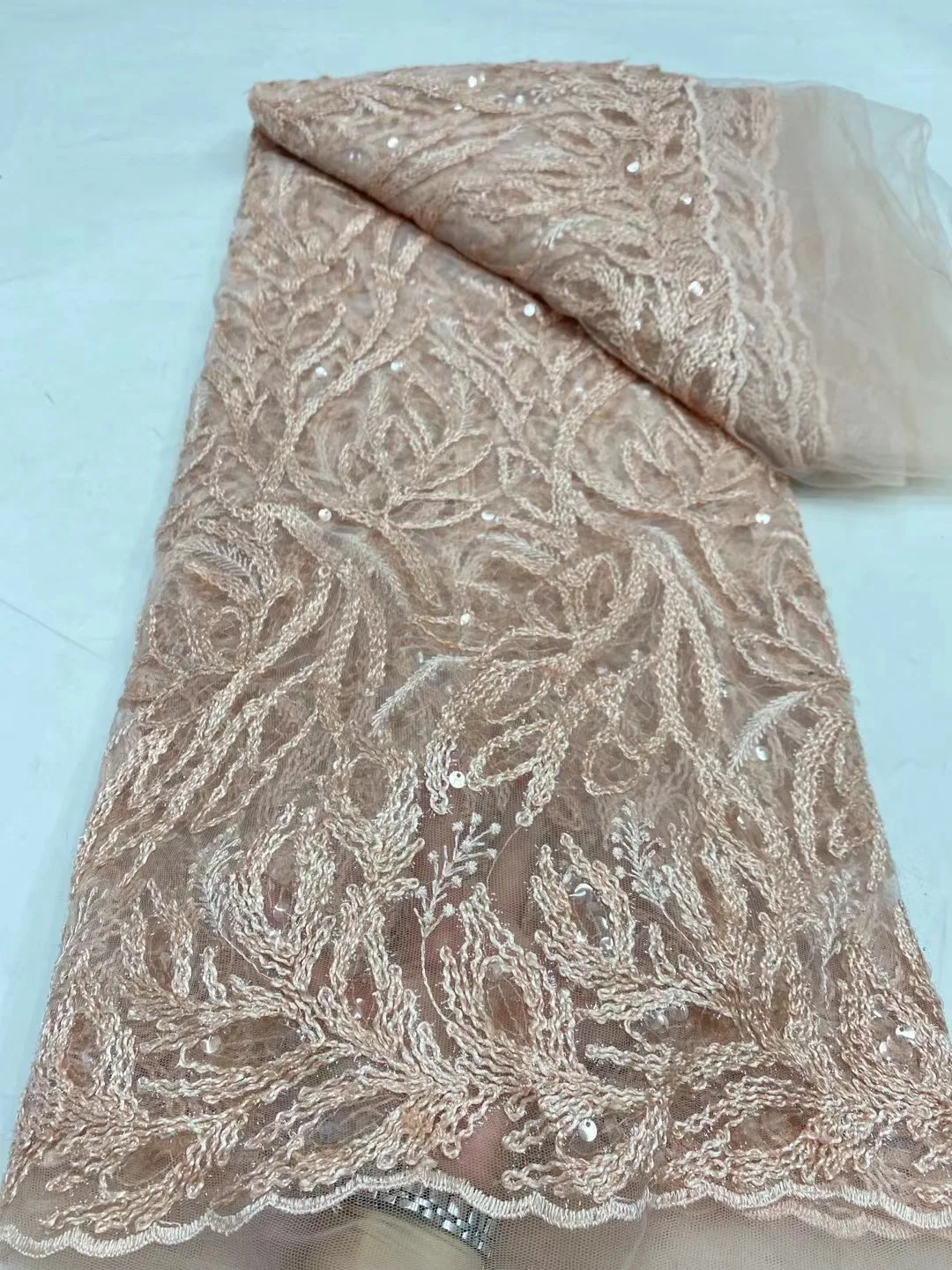 

African Lace Fabric 2024 Sequins Beads Embroidery Nigerian Bridal High Quality French Tulle Lace Fabric For Sewing