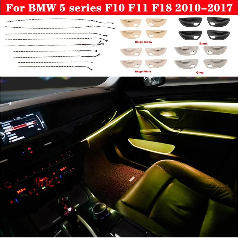 For BMW 5 Series F10 F11 2010-2017 Interior LED Ambient Door Trim Strips 2-Color Lighting Kit