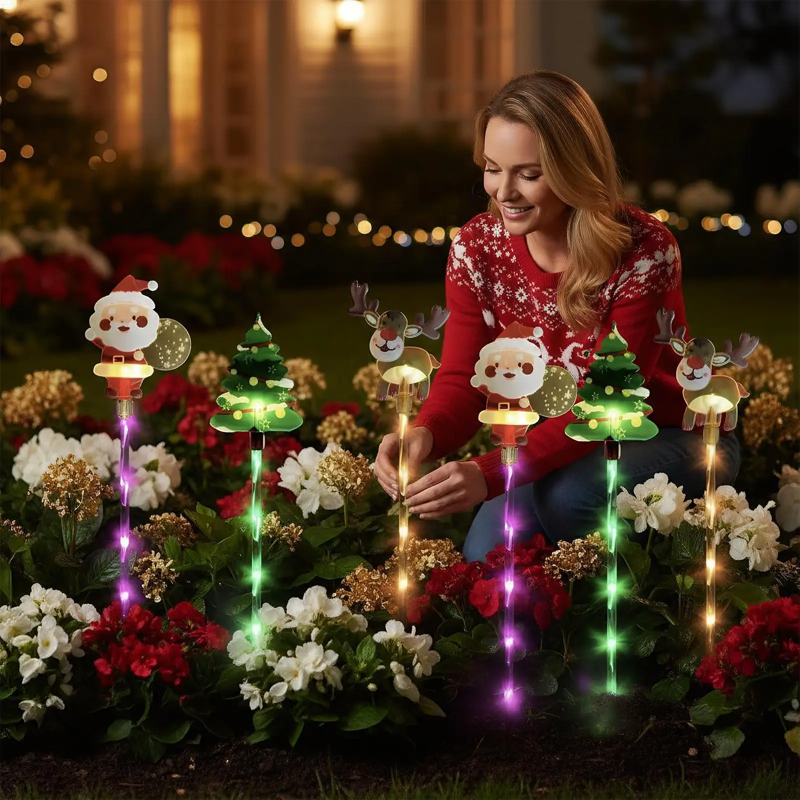 Pathway Christmas Lights 6 Pieces Santa Claus LED Ground Lamp LED Backyard Decoration Lights For Garden Lawn Porch Walkway