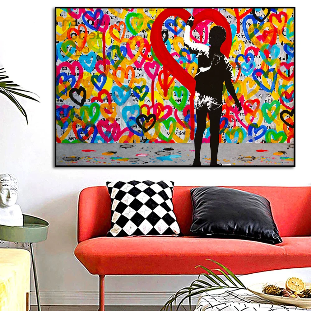 

Put My Heart Into It Street Graffiti Wall Art Canvas Painting Print Poster Colorful Love Picture for Bedroom Home Decor Cuadros