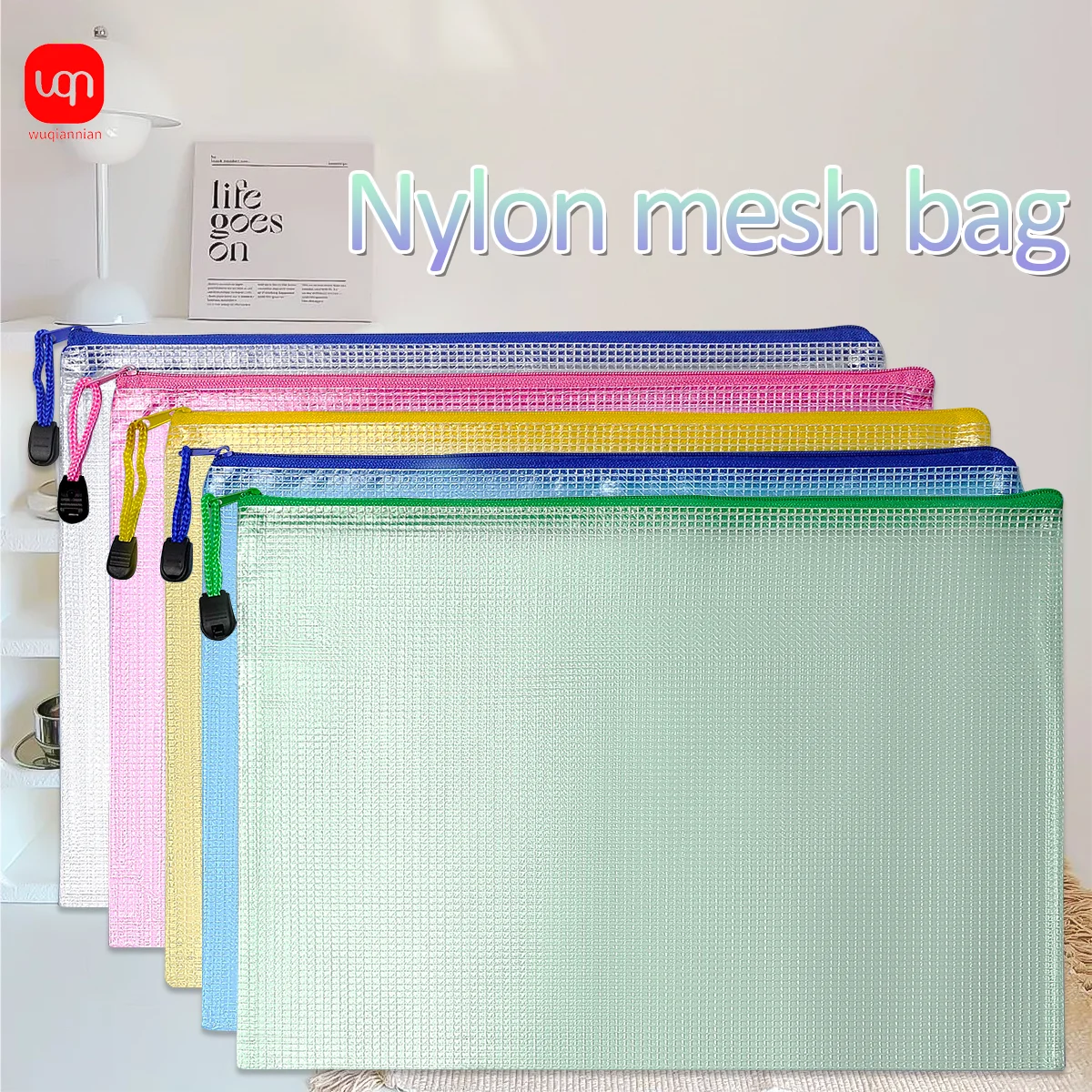 

WQN-10PCS A4 Document Bag Mesh Zipper Bag Zipper Design Folder Storage Bag School & Office Writing Stationery