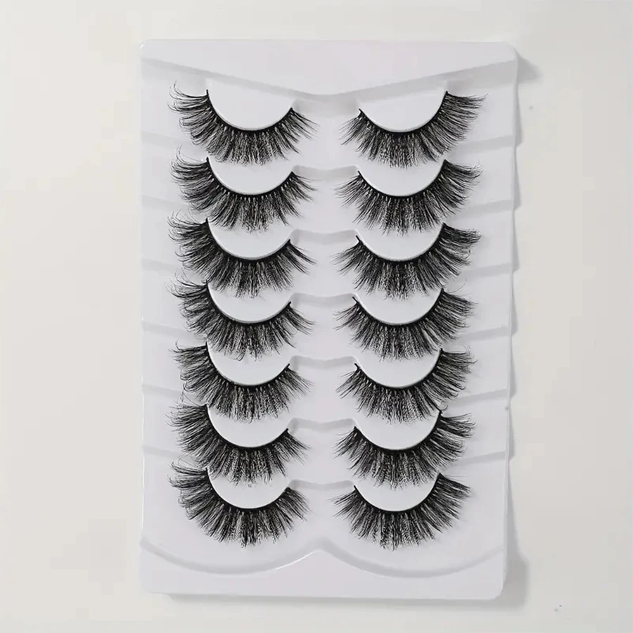 マンゴーまつげ7ペア、Dロールエクステンション効果のある自然なふわふわ3Dつけまつげ