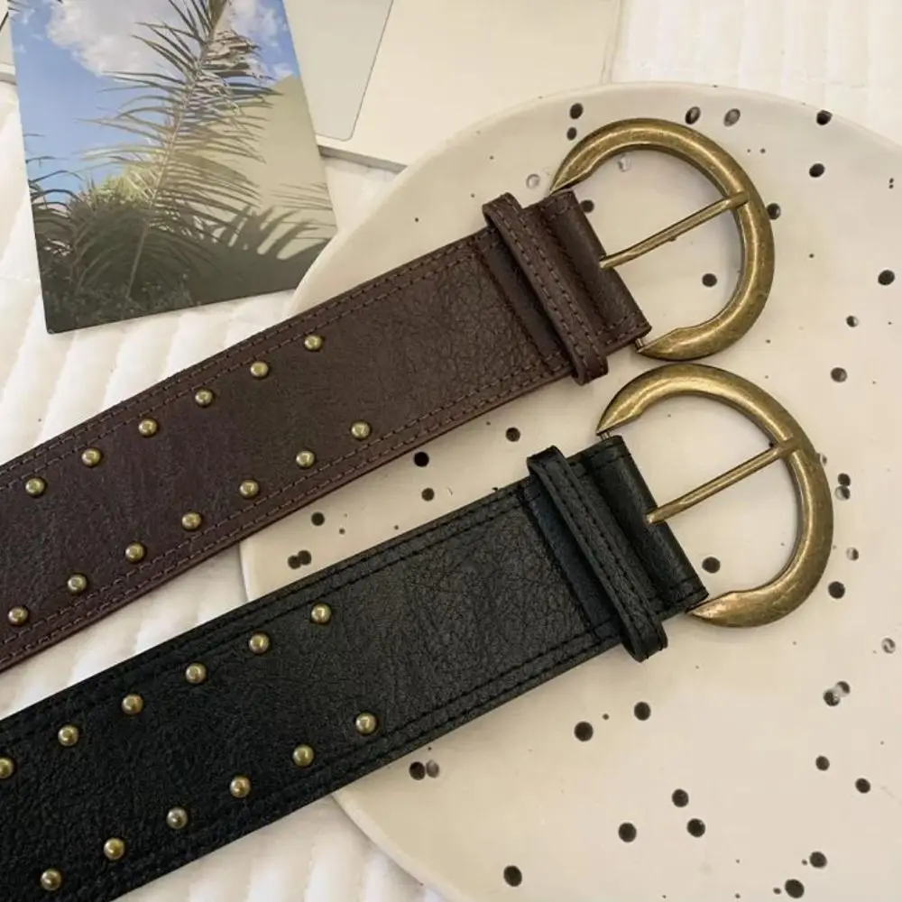 الرجعية خمر المرأة برشام حزام Y2k الثقيلة الجلود حزام خصر القوطية فاسق فستان حزام البنطال الجينز الخصر اكسسوارات