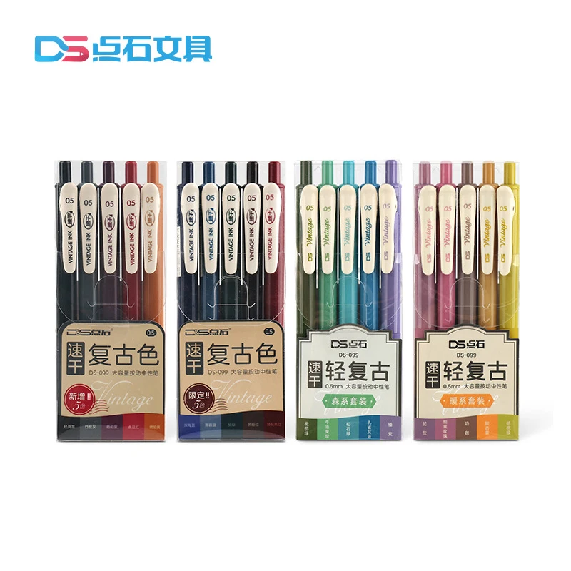 Kawaii 5pcs/Set Quick Dry Gel Pens 0.5mm Color Ink Vintage Pens канцелярия DIY Gift Card Coloring Drawing School Office Supplies