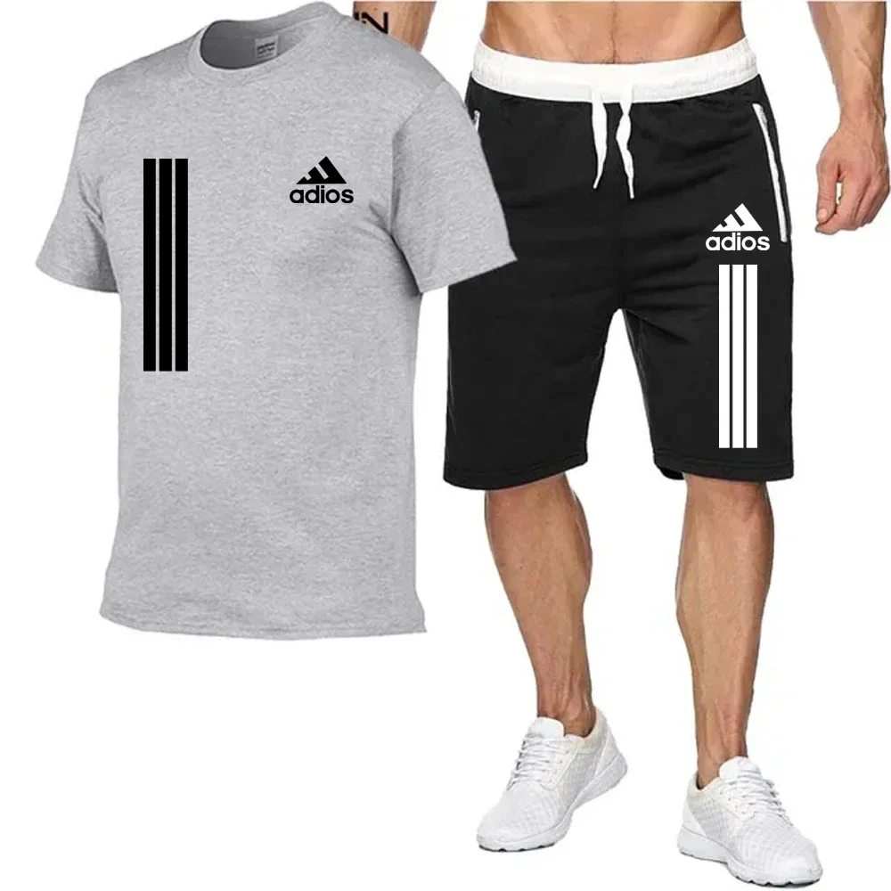 2024 Men\'s summer fashion breathable short-sleeved T-shirt + shorts two-piece gym casual jogging exercise training set