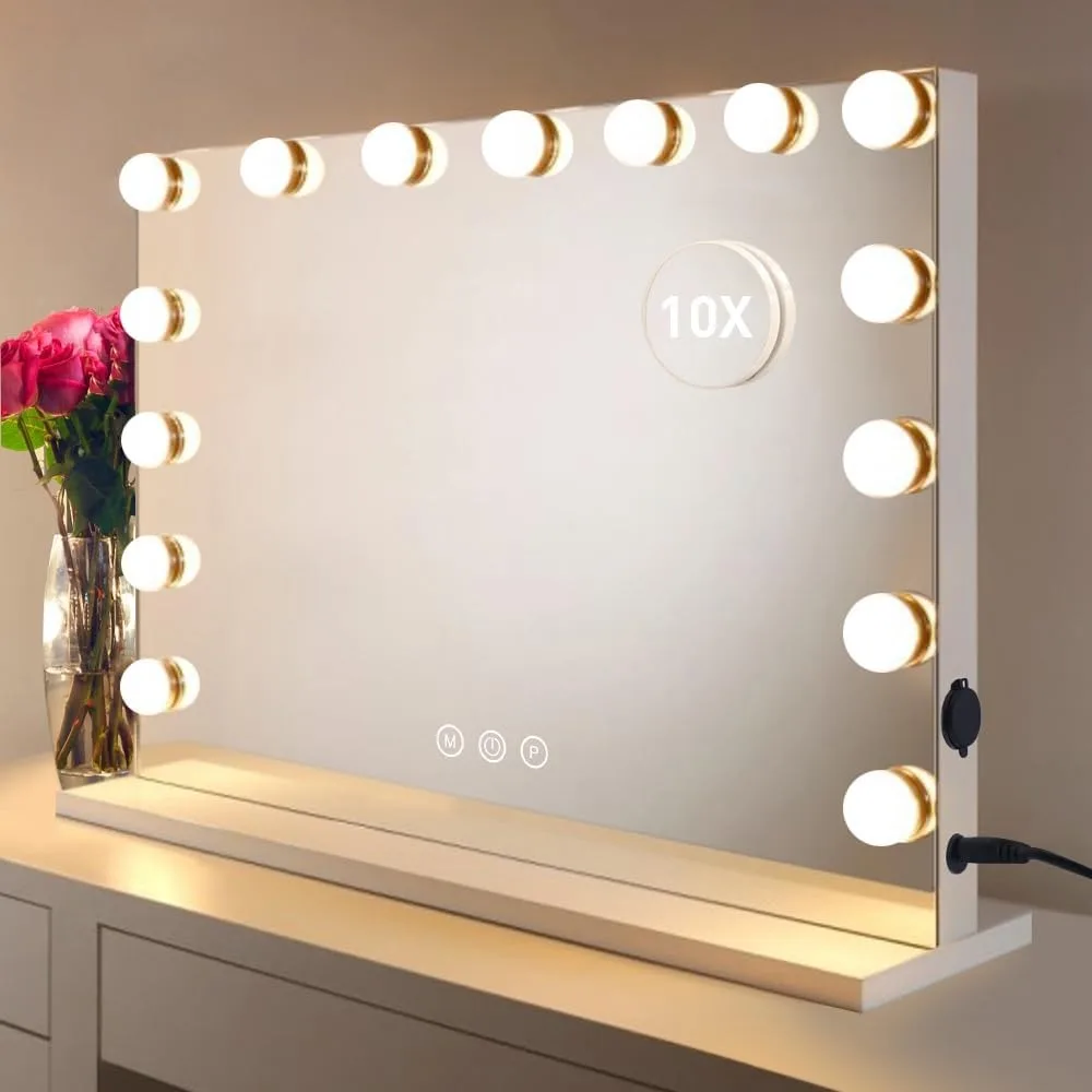 Vanity Mirror Makeup Mirror with Lights, Large Lighted Vanity Mirror with 15 Dimmable LED Bulbs,3 Color Modes, Touch Control