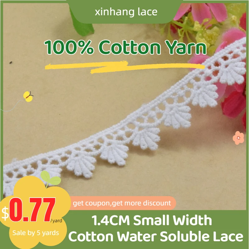 

5yards 1.4cm White Cotton Embroided Lace Ribbon Guipure Trim Wedding Decoration DIY Accessories Dolls African Lace Applique#3208