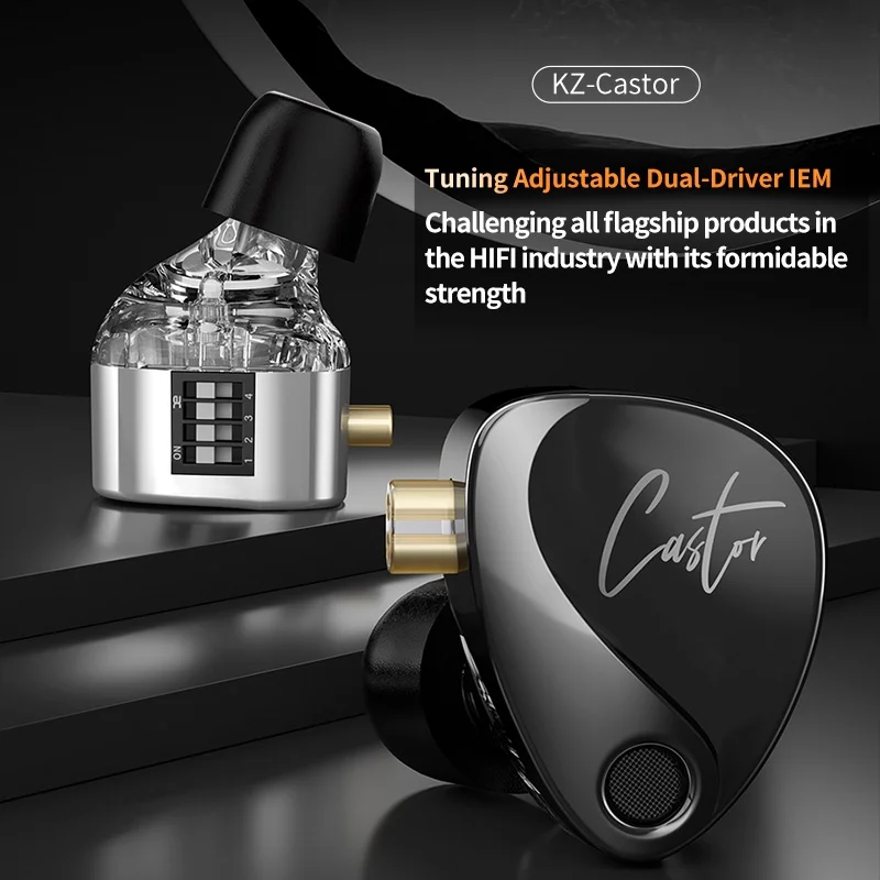 KZ Castor In Ear HiFi Earphone 2 Dynamic High-end Tunable balanced armature Earphones Monitor Headphone Cancelling Earbuds