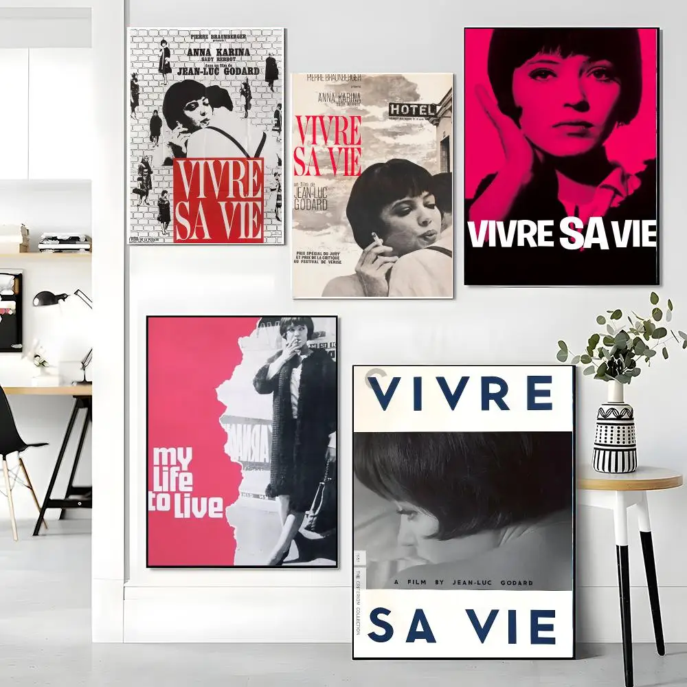 classic movie V-Vivre Sa Vie-E Painting Calligraphy Boho Botanical Decor for Living Room Elegant Home Style