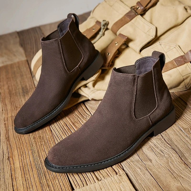 British Style Men Boots Casual Shoes Cow Suede Leather Chelsea Boot Spring Autumn Platform Ankle Botas Hombre Chaussures