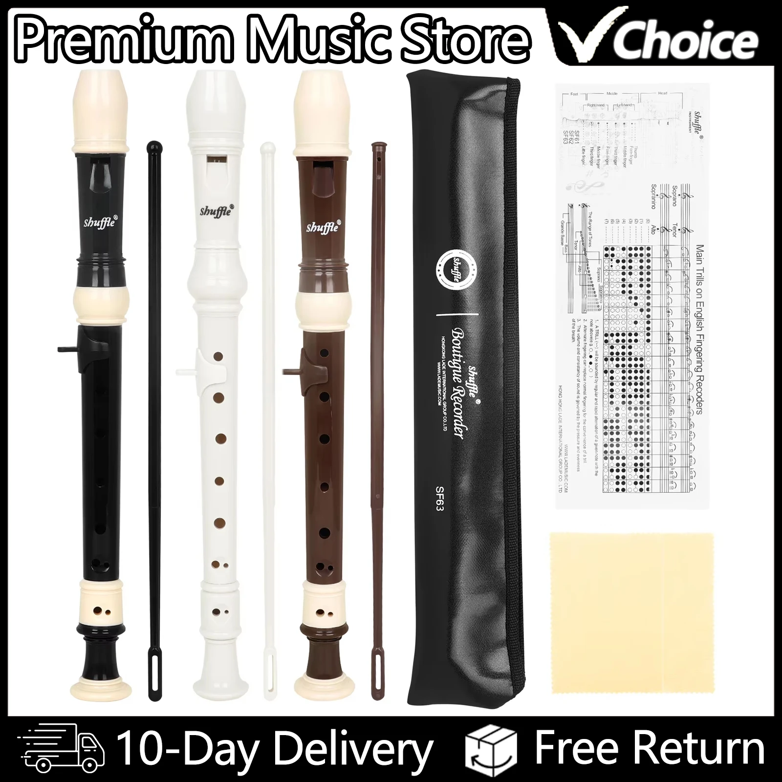 SHUFFLE Baroque Clarinet Recorder 8 Holes ABS Flute Soprano Vertical Flute Beginner Long Flutes Woodwind Instrument Music Gift