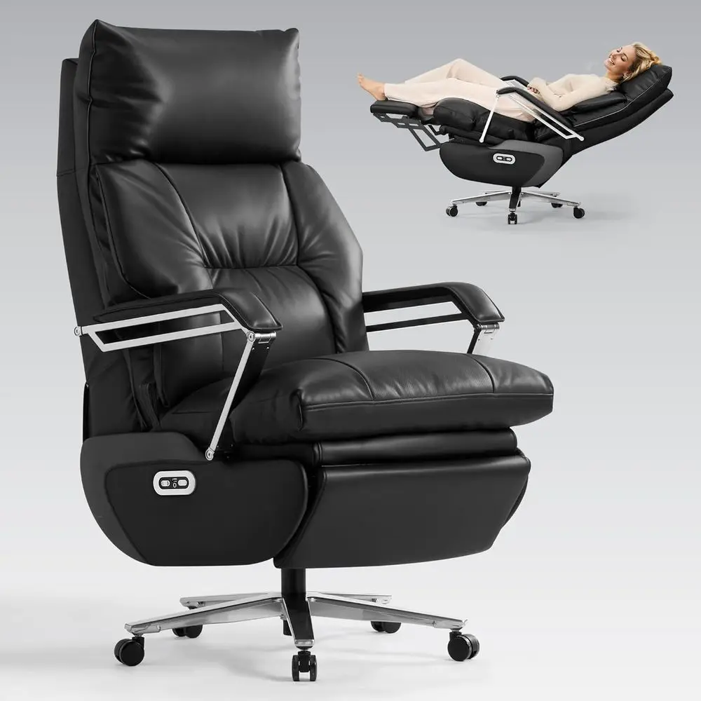 

Dual Motor Electric Executive Office Chair with Footrest, Comfortable Reclining Wide Seat, Ergonomic Leather Desk Chair, Black,