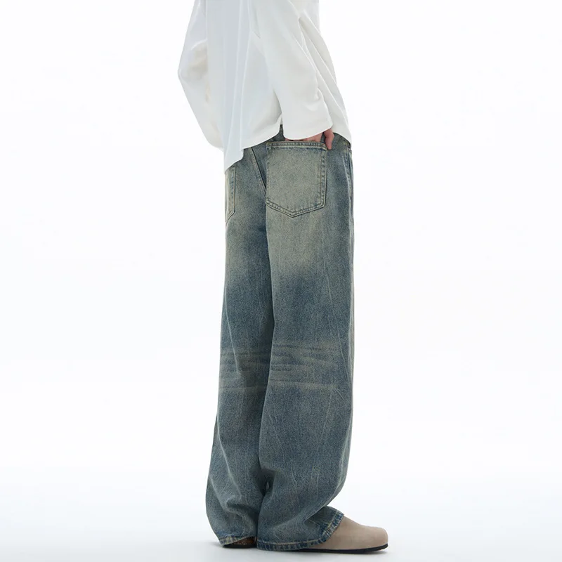 WTHT موضة الرجال التدرج تفعل القديم شارع العليا الدنيم السراويل خمر النمط الأمريكي واسعة الساق فضفاض الجينز الذكور 2025 الخريف 2A2322 #5