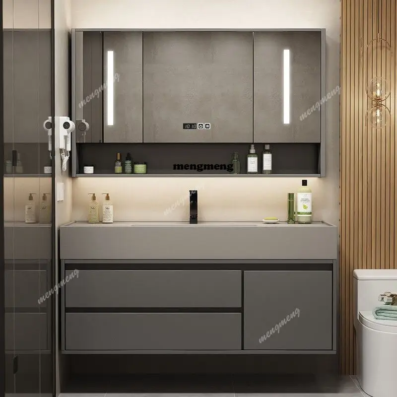 Rock integrated basin, smart bathroom cabinet, combined bathroom, washbasin, face wash basin, rock slab mirror cabinet.