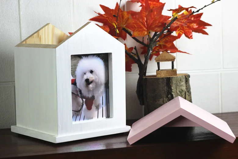 Cercueil Cinéraire Personnalisé en Bois Massif pour Animaux de Compagnie, Commémoratif pour Chat et Chien, Petite Maison, Affichage, Cadre Photo Rose