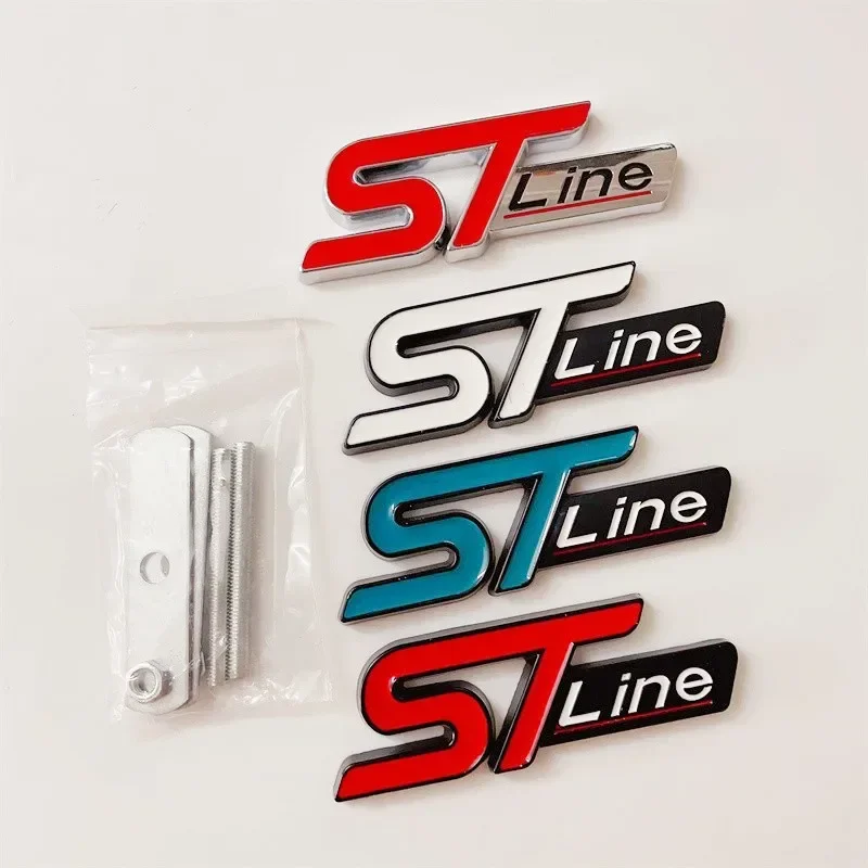 3D Metal ST Line Logo Car Front Grill Emblem Sticker Trunk Badge For Ford Kuga MK3 MK4 S Max Focus Puma Fiesta Accessories