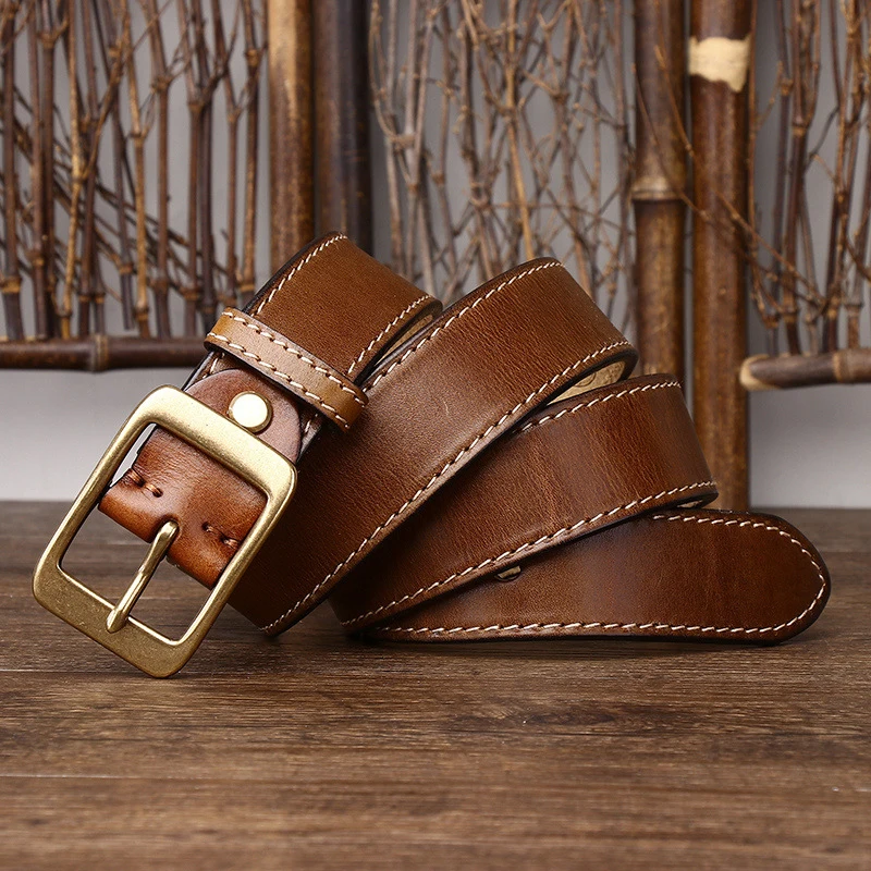 Luxury Leather Designer Men Belt Genuine Handcrafted Retro with Versatile Trousers Waistband Casual Belt Him
