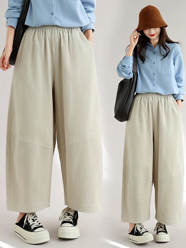 Loose Wide Leg Pants Women's Casual Pants Scythe Pattern Vintage Style Comfortable Fit Ladies' Trousers Autumn Collection