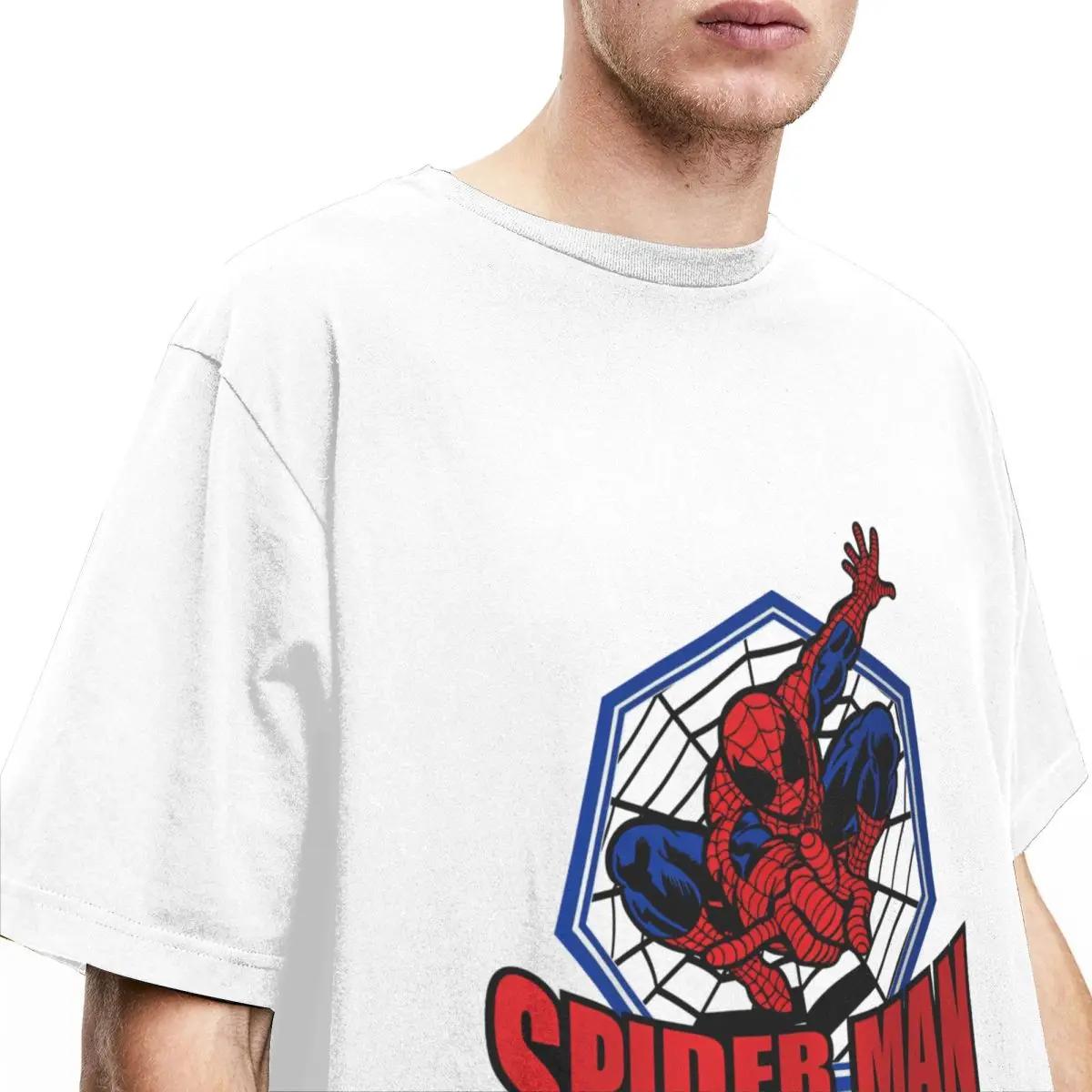 大人のためのスパイダーマンコミックTシャツ,ヴィンテージの純綿,ラウンドネック,トレンディ,特大のトップス,夏