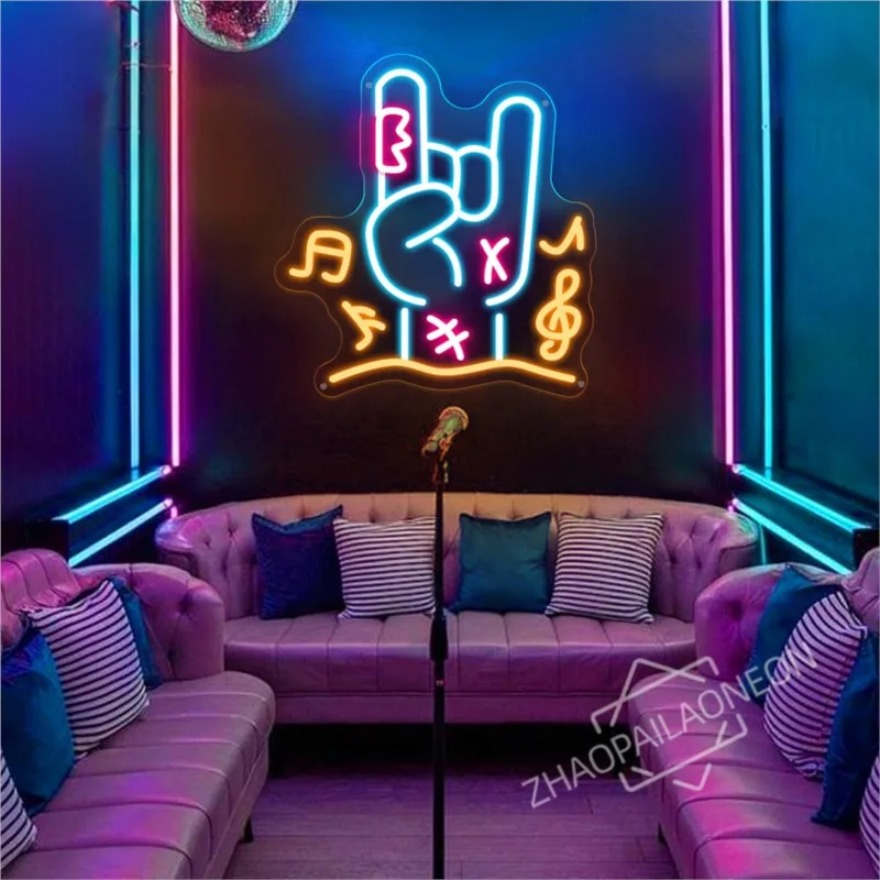 Rock Gesture LED Neon Sign Karaoke Wall Decoration Neon Sign Light Game Room Music Party Rock Studio Bar Disco Party Neon Light - view 3