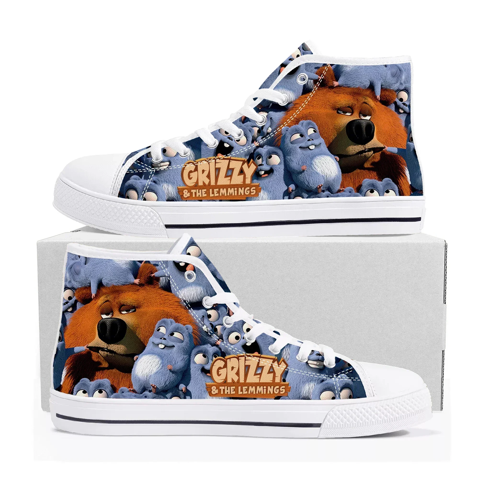 Grizzly and The Lemmings High Top Sneakers Mens Womens High Quality Canvas Sneaker Comics Manga Couple Customized Shoes