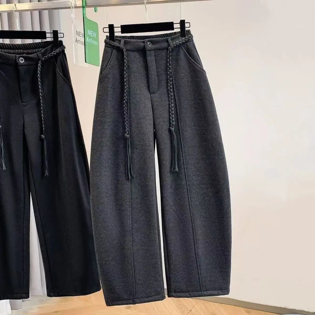 Suit wide-leg pants women's 2025 autumn and winter new gray pants woolen straight mopping scimitar casual trousers
