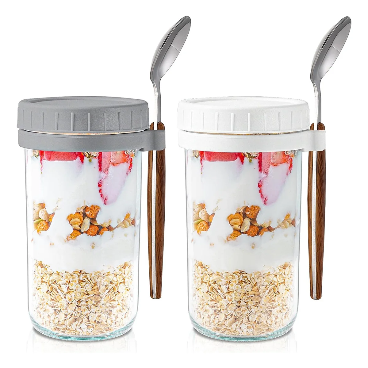 Overnight Oats Containers with Lids and Spoons: 24 Oz Mason Jars for Overnight Oats -2Pcs Glass Food Storage Containers