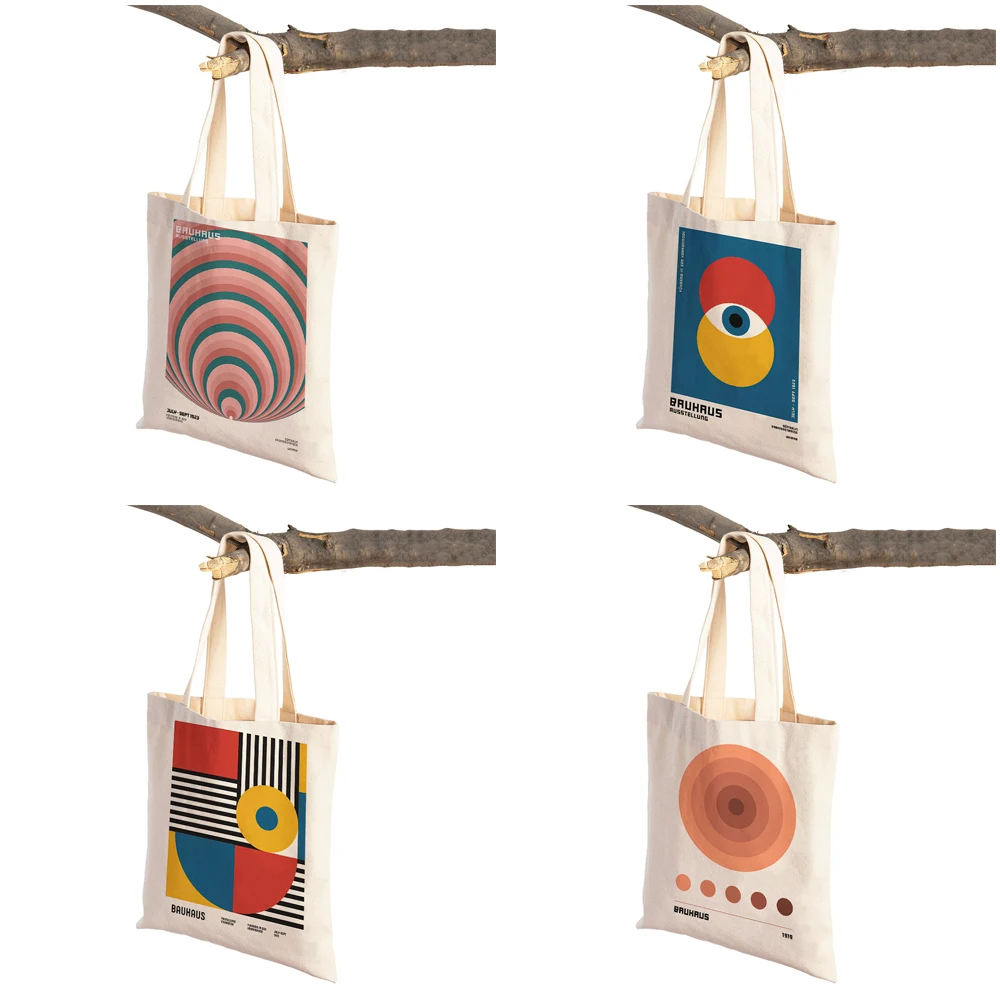 Double Print Abstract Street Graffiti Bauhaus Colorful Geometry Bag Reusable Tote Lady Handbag Casual Canvas Shopping Bags