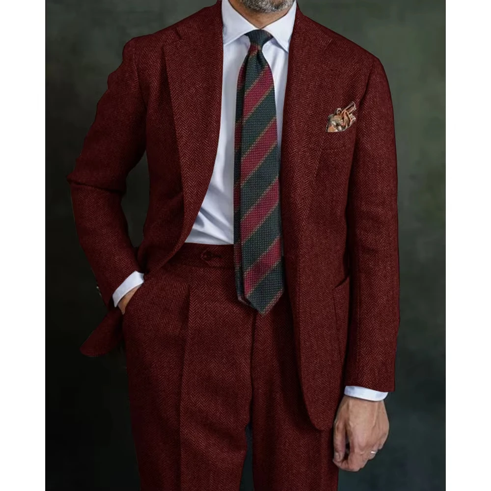 Classic Business Herringbone Suits Men's Single Breasted jacket Pants 2 Pieces Groom Tuxedo Customized Man Tuxedos Prom Suit
