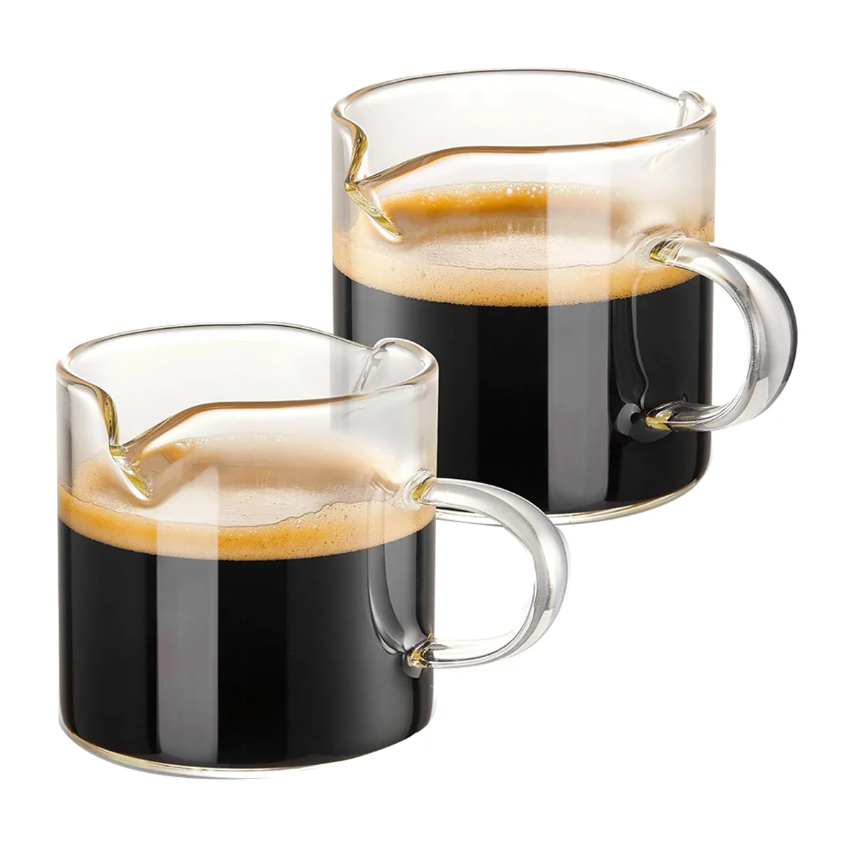 Espressokopjes set van 2, 4 OZ kopjes met dubbele uitloop, espressokopglaasjes, melkbeker met handvat, helder glas, espresso