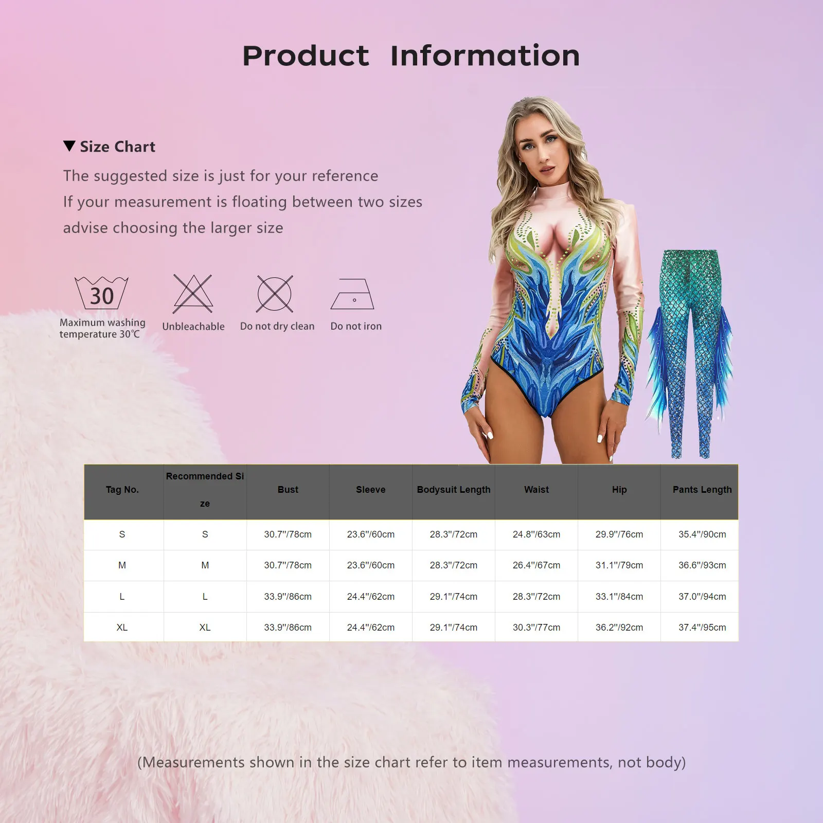 Womens Mermaid Roleplay Set Print Fish Scales Stand Collar Long Sleeves Jumpsuit with High Waist Tights Suit for Halloween Party