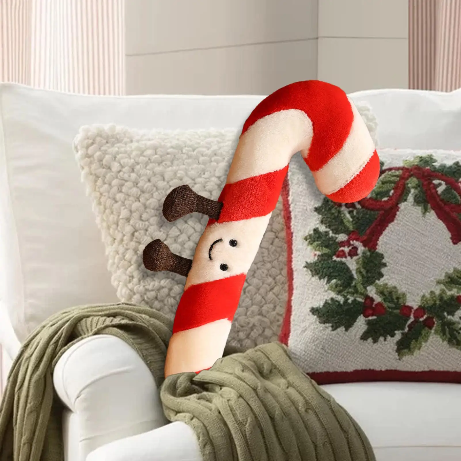 Kerst Candy Cane Kussen Peperkoek Huisdecoratie Pluche Sierkussen Winter Home Decor Woonkamer Slaapbank Kussens