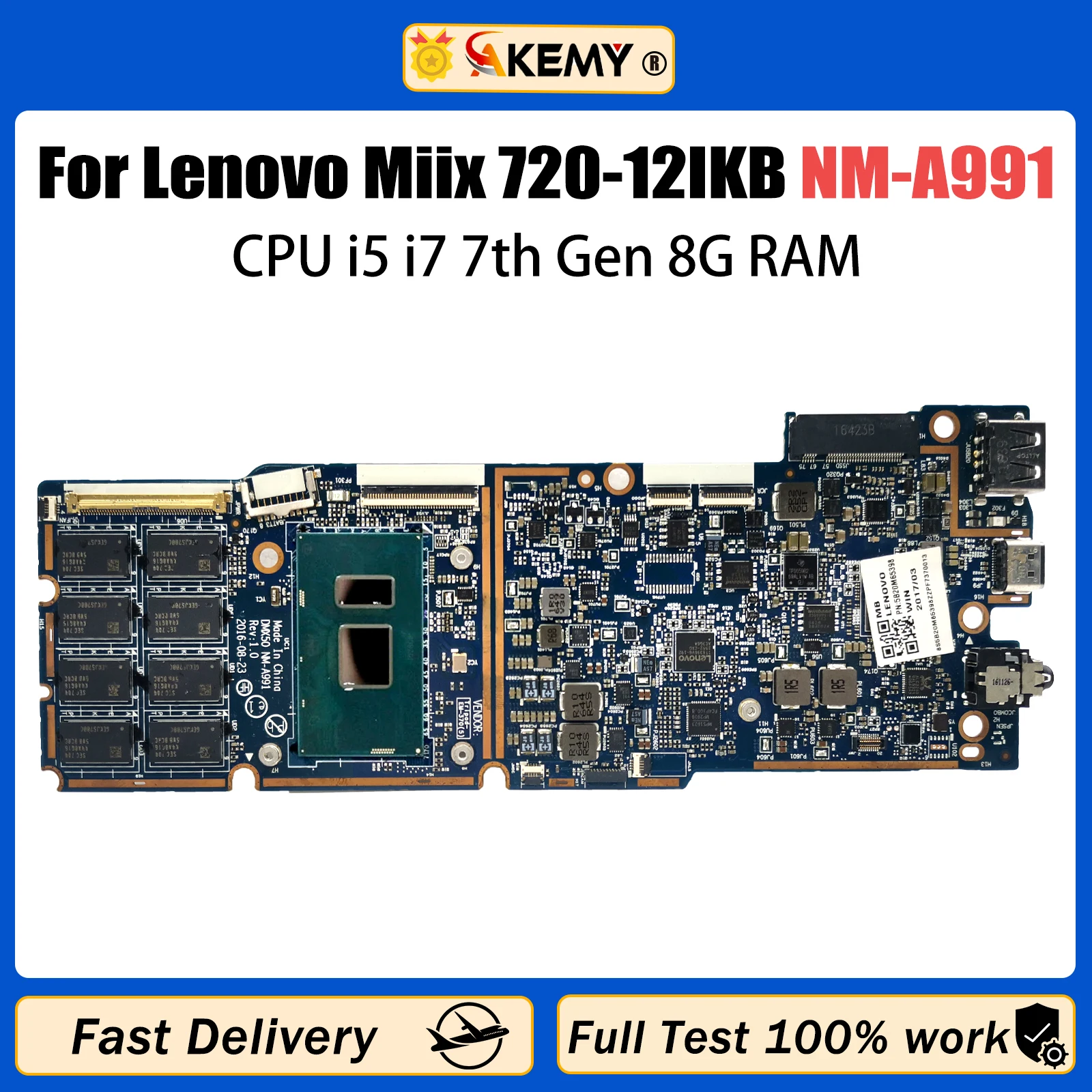 

AKEMY для Lenovo ideapad Miix 720-12IKB, материнская плата для планшета и ноутбука с процессором i5 i7 7-го поколения, 8 ГБ ОЗУ, NM-